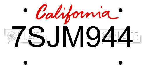 7SJM944 California License Plate