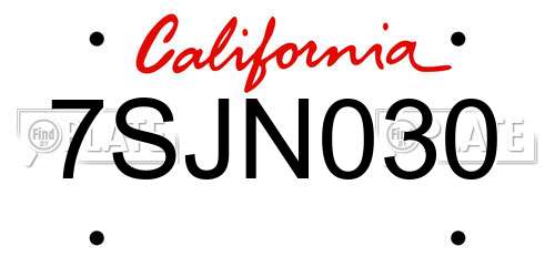 7SJN030 California License Plate