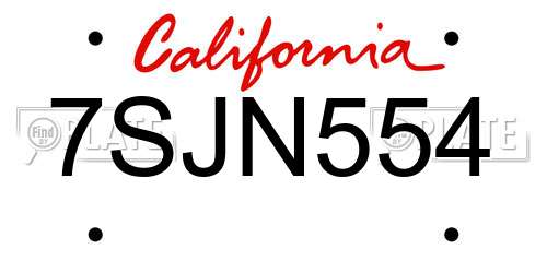 7SJN554 California License Plate