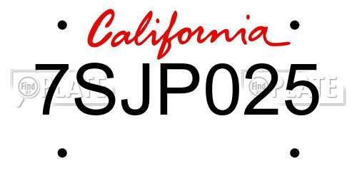 7SJP025 California License Plate
