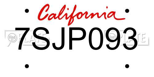 7SJP093 California License Plate