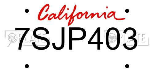 7SJP403 California License Plate