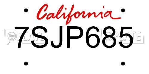 7SJP685 California License Plate