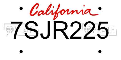 7SJR225 California License Plate
