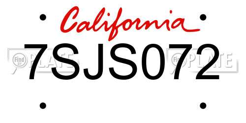 7SJS072 California License Plate