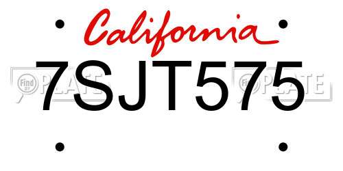 7SJT575 California License Plate