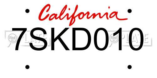 7SKD010 California License Plate