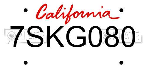 7SKG080 California License Plate