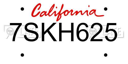 7SKH625 California License Plate