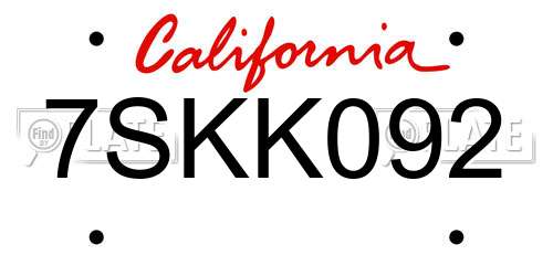 7SKK092 California License Plate