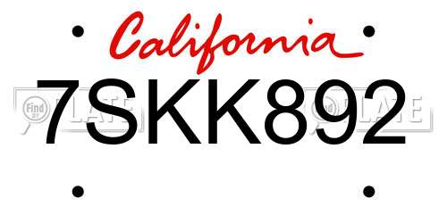 7SKK892 California License Plate
