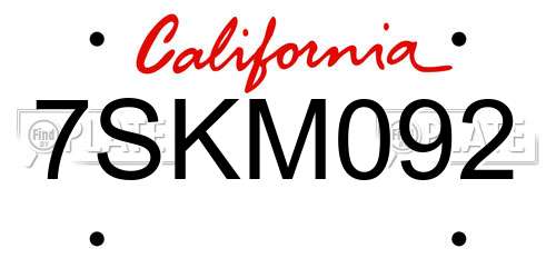 7SKM092 California License Plate
