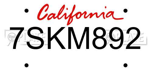 7SKM892 California License Plate