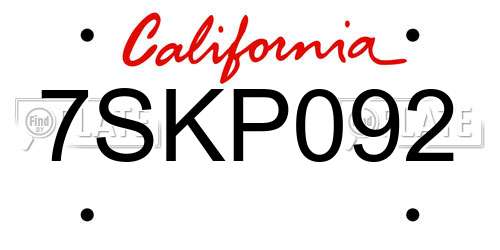 7SKP092 California License Plate