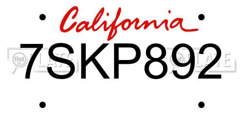 7SKP892 California License Plate