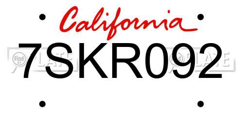 7SKR092 California License Plate