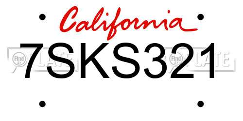 7SKS321 California License Plate