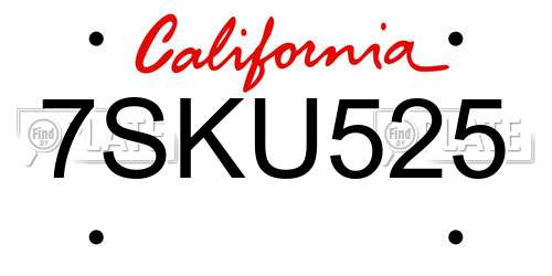 7SKU525 California License Plate