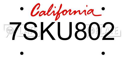 7SKU802 California License Plate