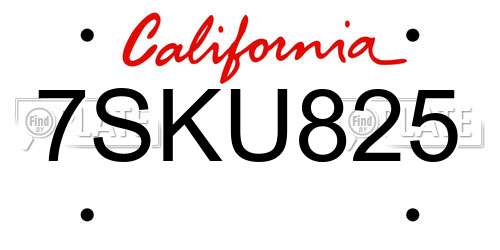 7SKU825 California License Plate