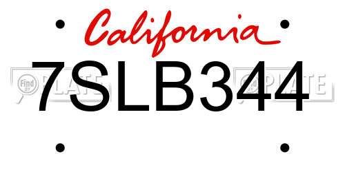 7SLB344 California License Plate