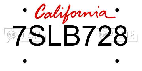 7SLB728 California License Plate