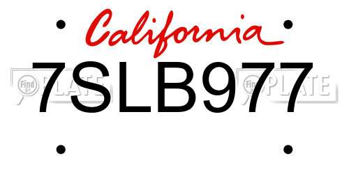 7SLB977 California License Plate