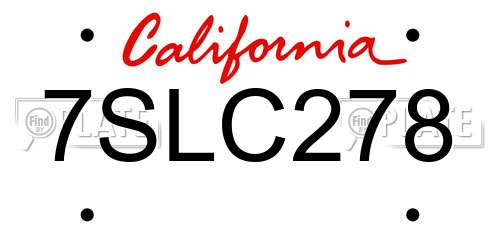 7SLC278 California License Plate