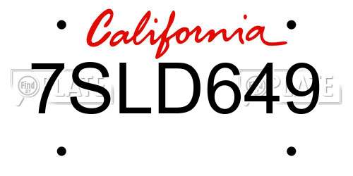 7SLD649 California License Plate