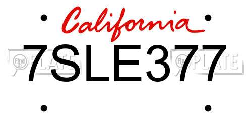 7SLE377 California License Plate
