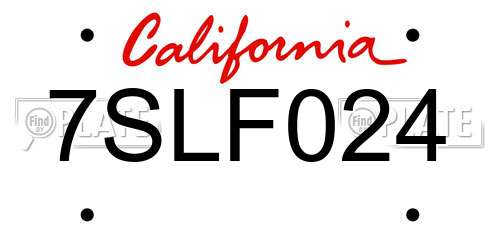 7SLF024 California License Plate