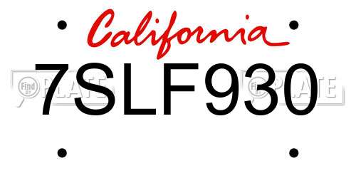 7SLF930 California License Plate