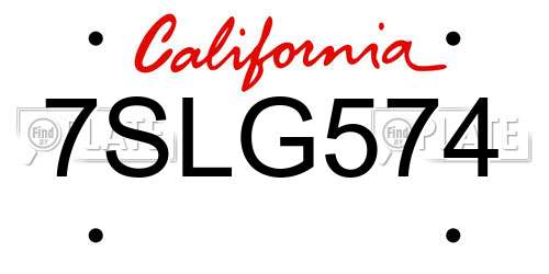 7SLG574 California License Plate