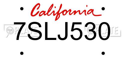 7SLJ530 California License Plate