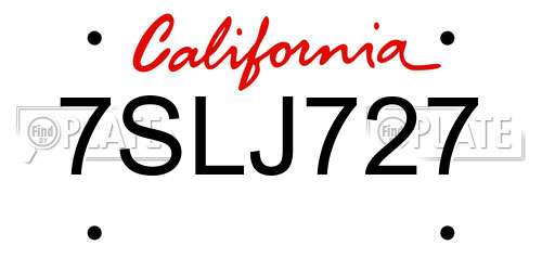 7SLJ727 California License Plate