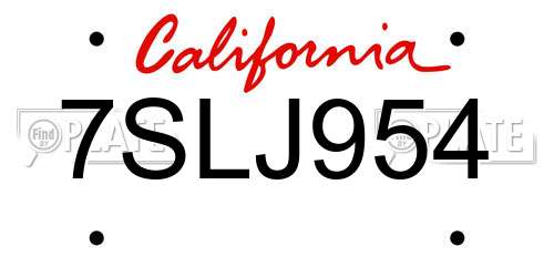 7SLJ954 California License Plate