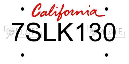 7SLK130 California License Plate