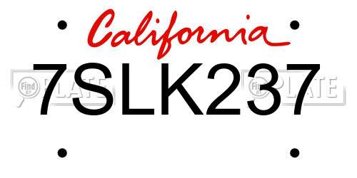 7SLK237 California License Plate