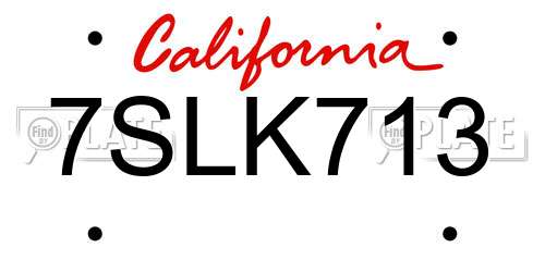 7SLK713 California License Plate