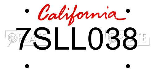 7SLL038 California License Plate
