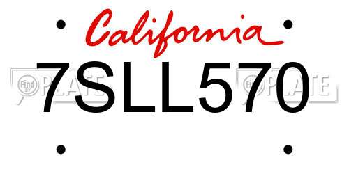 7SLL570 California License Plate