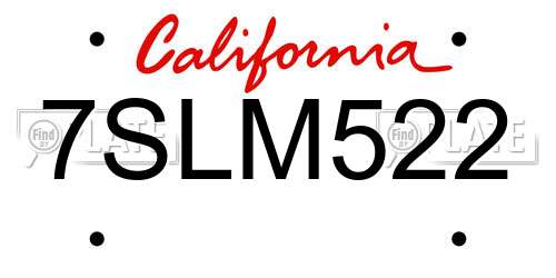 7SLM522 California License Plate