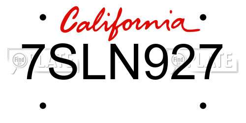 7SLN927 California License Plate