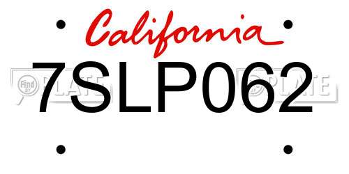 7SLP062 California License Plate