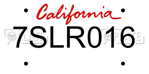 7SLR016 California License Plate