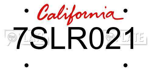 7SLR021 California License Plate
