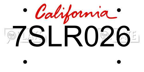 7SLR026 California License Plate