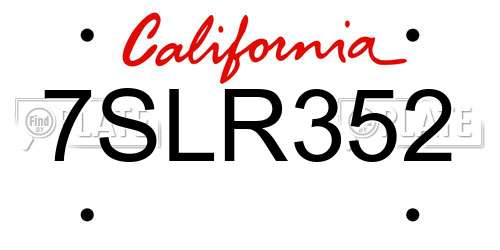7SLR352 California License Plate