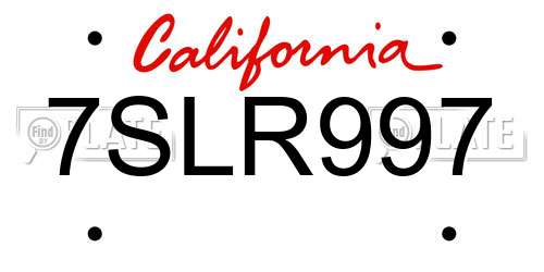 7SLR997 California License Plate