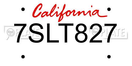 7SLT827 California License Plate